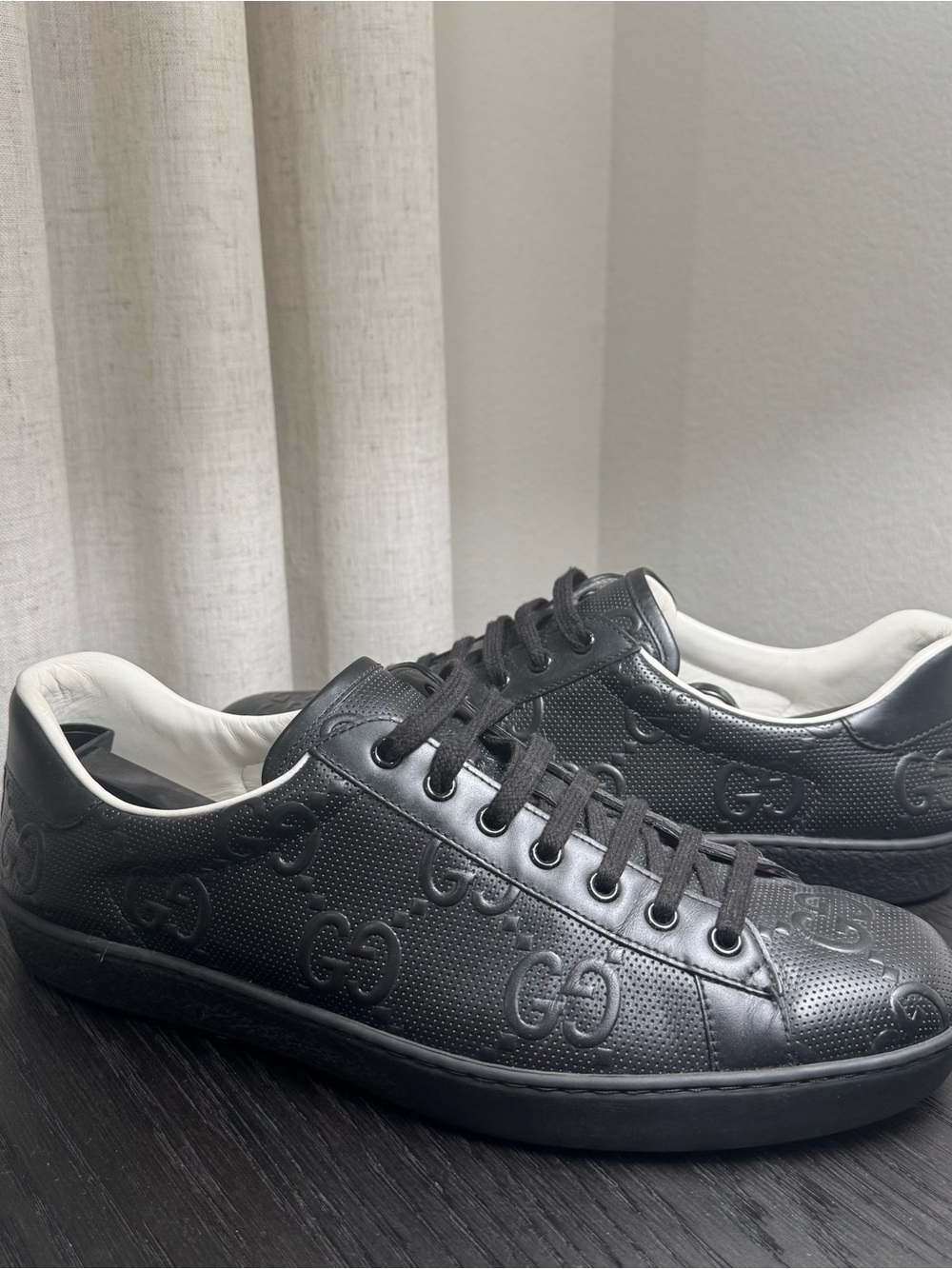 Gucci Men’s New Ace Sneakers GG Leather Black 11.5